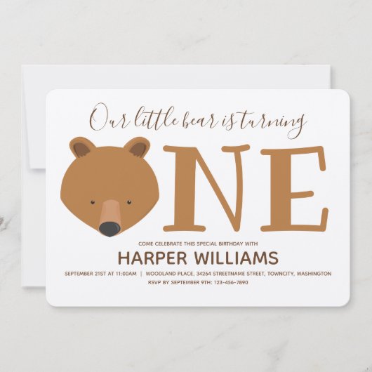 Invitation Ours un animal premier anniversaire (Devant)