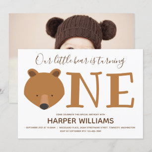 Invitation Ours une photo Animal 1er premier anniversaire