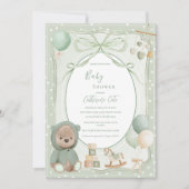 Invitation Ours vert avec jouets Vintage Baby Shower (Devant)