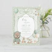 Invitation Ours vert avec jouets Vintage Baby Shower (Debout devant)