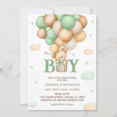 Invitation Ours Vert Hot Air Balloon Baby Boy Douche (Devant)
