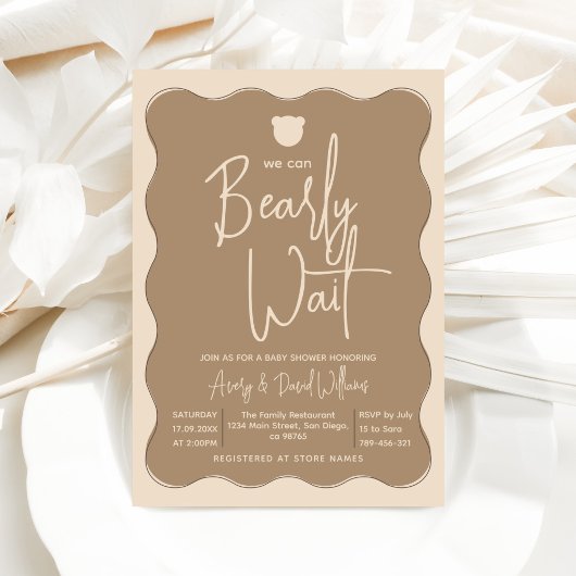 Invitation Ours Wavy Frame main tiré Baby shower simple