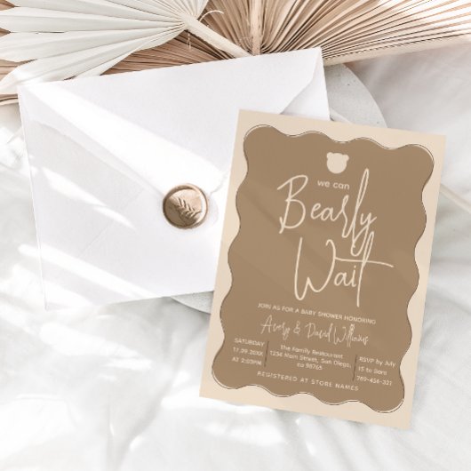 Invitation Ours Wavy Frame main tiré Baby shower simple