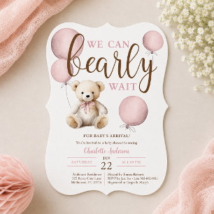 Invitation Ourson à ballon rose à peine attendre Baby Shower