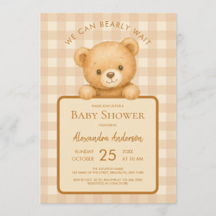 Invitation Ourson à peine attendre Baby Shower Ourson & Vichy