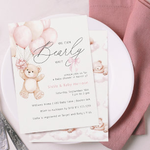Invitation Ourson à peine attendu Fille Baby Shower