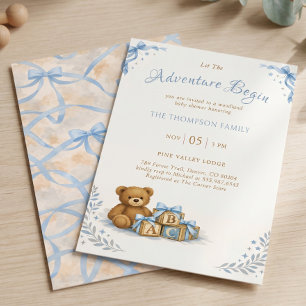Invitation Ourson aquarelle arc-en-ciel pour la baby shower