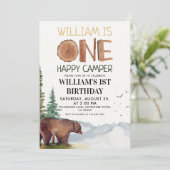 Invitation Ourson aquarelle Woodland One Happy Camper (Debout devant)