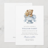Invitation Ourson baptême aquarelle bleu doux (Devant / Derrière)
