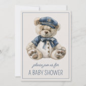Invitation Ourson bleu marin personnalisé mignon (Devant)