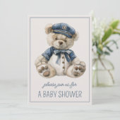 Invitation Ourson bleu marin personnalisé mignon (Debout devant)