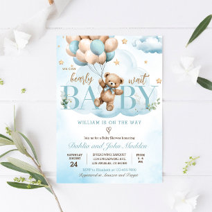 Invitation Ourson Bleu Nous avons hâte Baby Shower