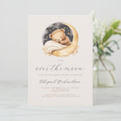 Invitation Ourson bohème code QR Baby Shower Lune (Debout devant)