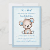 Invitation Ourson Brun Mignon pour Fête de Naissance de Garço (Devant)