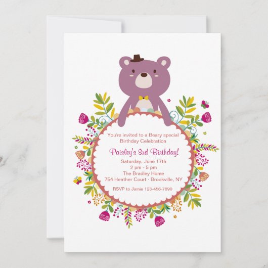 Invitation Ourson d'anniversaire (Devant)