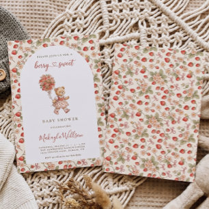 Invitation Ourson en peluche à la fraise sucrée Fille Baby Sh