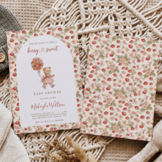 Invitation Ourson en peluche à la fraise sucrée Fille Baby Sh