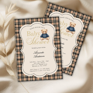 Invitation Ourson en peluche polo élégant Luxe Beige Baby Sho