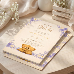 Invitation Ourson Jumeau Fleur Foncé Né Pour Être Sauvage