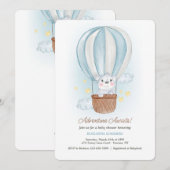 Invitation Ourson Koala en Ballon Dirigeable Bleu (Devant / Derrière)