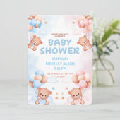 Invitation Ourson mignon & Baby Shower pour bébé fille ou gar (Debout devant)