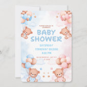 Invitation Ourson mignon & Baby Shower pour bébé fille ou gar (Devant)