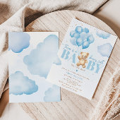 Invitation Ourson mignon bébé en route ballon ourson bleu