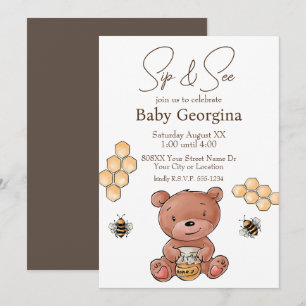Invitation Ourson Mignon et Abeilles à Miel Bébé Boit et Rega