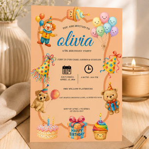 Invitation ourson mignon et ballon fête d'anniversaire de 6 a