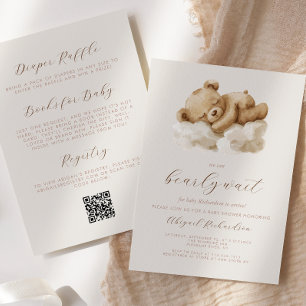Invitation Ourson Mignon Neutre Tout-en-un pour Baby Shower