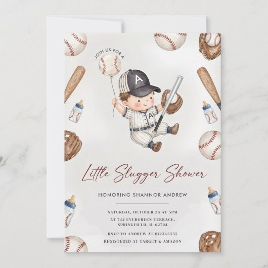 Invitation Ourson mignon pour la douche de bébé rookie de bas (Devant)