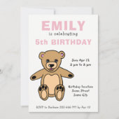 Invitation Ourson Mignon Rose Anniversaire Fille (Devant)