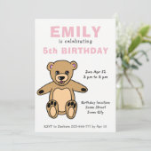 Invitation Ourson Mignon Rose Anniversaire Fille (Debout devant)