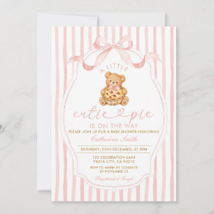 Invitation Ourson Mignonne à Rayures Roses pour Baby Shower
