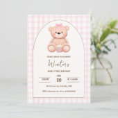 Invitation Ourson Première Anniversaire Neutre Teddy Rose Gin (Debout devant)
