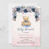 Invitation Ourson rayé rose Baby Shower (Devant)