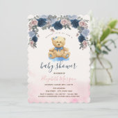 Invitation Ourson rayé rose Baby Shower (Debout devant)