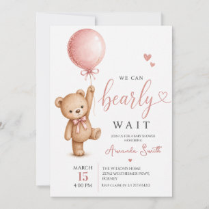 Invitation Ourson Rose à l'Aquarelle Baby Shower Fille
