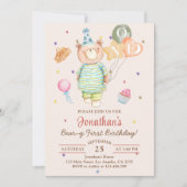 Invitation Ourson sage vert Beary premier anniversaire (Devant)