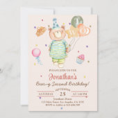 Invitation Ourson Sage Vert Deuxième Anniversaire Beary (Devant)
