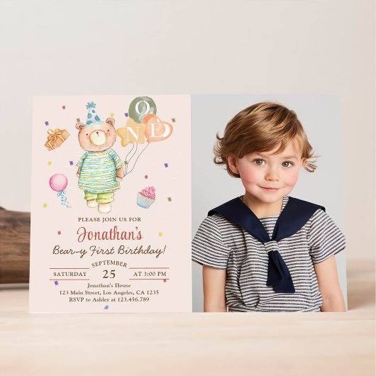 Invitation Ourson Sage Vert Premier Anniversaire