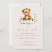 Invitation Ourson Vert Neutre Code QR Baby Shower (Devant)