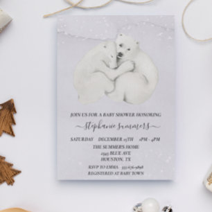 Invitation Oursons ours polaire Baby Shower aquarelle d'hiver