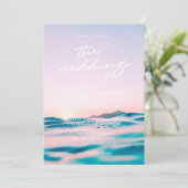 Invitation Outdoor Summer Sunset Blue Ocean Coastal Mariage (Debout devant)