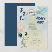 Invitation Outer space Alien Boys Third Birthday (Devant / Derrière)