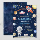 Invitation Outer Space Astronaut Galaxy Rocket Ship Birthday (Devant / Derrière)
