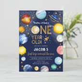 Invitation Outer Space Astronaut Planet Galaxy 1st Birthday (Debout devant)