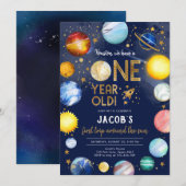 Invitation Outer Space Astronaut Planet Galaxy 1st Birthday (Devant / Derrière)