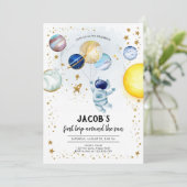 Invitation Outer Space Astronaut Planet Galaxy 1st Birthday (Debout devant)
