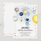 Invitation Outer Space Astronaut Planet Galaxy 1st Birthday (Devant / Derrière)